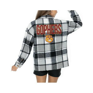 Q[fC fB[X WPbgu] AE^[ Women's Grey Minnesota Golden Gophers Long Sleeve Brushed Plaid Button-Up Overshirt Jacket Gray