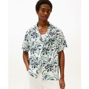 g~[ qtBK[ Y Vc gbvX Men's Patterned Linen Button Up Short Sleeve Shirt Ivory Petal / Allover