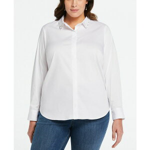 �G�� ���t�@�G�� ���f�B�[�X �J�b�g�\�[ �g�b�v�X Plus Size Ruched Sleeve Embellished Collar Blouse White