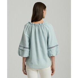 ラルフローレン レディース カットソー トップス Women's Cotton Chambray Lace-Trim Blouse Chambray