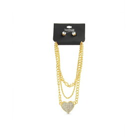 ケンジー レディース ネックレス・チョーカー・ペンダントトップ アクセサリー Gold-Tone 3-Row Necklace with Love Letter Charms and Heart Pendant with Round CZ Earrings Set Gold