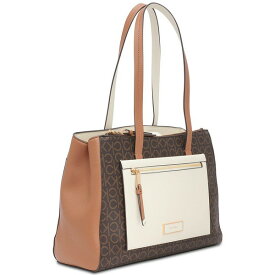 カルバンクライン レディース トートバッグ バッグ Hadley Signature Colorblocked Triple Compartment Tote Brown Khaki/Caramel/White