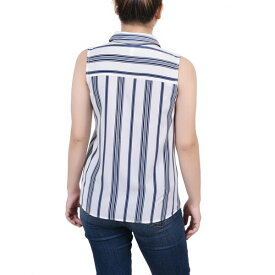 ニューヨークコレクション レディース カットソー トップス Women's Petite Sleeveless Notch Collar Button Front Blouse Black White Stripe