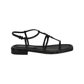 カルバンクライン レディース サンダル シューズ Women's Sindy Square Toe Strappy Flat Sandals Black Patent - Faux Patent Leather - Polyurethane