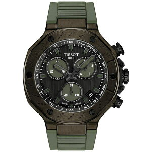 eB\bg Y rv ANZT[ Men's Swiss Chronograph T-Race Green Rubber Strap Watch 45mm Green