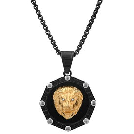 スティールタイム レディース ネックレス・チョーカー・ペンダントトップ アクセサリー Men's Two-Tone Stainless Steel Simulated Diamond Lion Head Greek Accent 24" Pendant Necklace Black, Gold, Silver