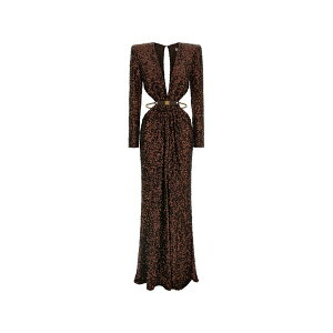 �G���U�x�X�t�����L ���f�B�[�X �����s�[�X �g�b�v�X Sequined v-neck evening dress Brown