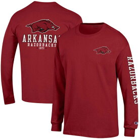 チャンピオン メンズ Tシャツ トップス Arkansas Razorbacks Champion Team Stack Long Sleeve TShirt Cardinal