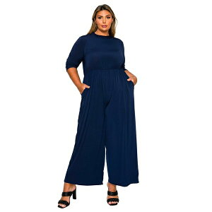 uh fB[X s[X gbvX Women's Plus Size Summer Wide Leg Pocket Jumpsuit Navy