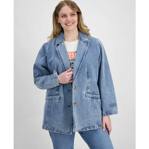 [oCX fB[X WPbgu] AE^[ Plus Size Denim Long-Sleeve Blazer Jacket Light Wash Denim