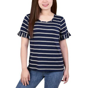 �j���[���[�N�R���N�V���� ���f�B�[�X �J�b�g�\�[ �g�b�v�X Women's Short Bell Sleeve Top Navy Double Stripe