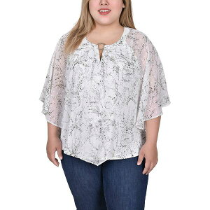 �j���[���[�N�R���N�V���� ���f�B�[�X �J�b�g�\�[ �g�b�v�X Plus Size Chiffon Poncho Top with Ring Ivory Floral