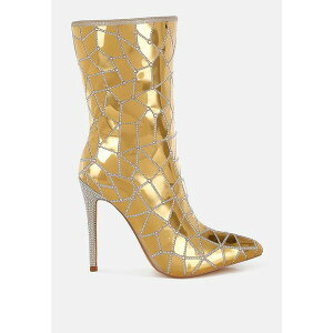�������h�����O ���f�B�[�X �u�[�c �V���[�Y Echostage Rhinestones Embellished Metallic Boots Gold
