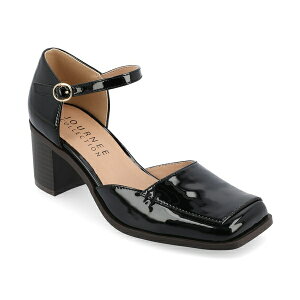 �W���[�j�[�R���N�V���� ���f�B�[�X �p���v�X �V���[�Y Women's Evangeline Buckle Strap Square Toe Block Heel Pumps Black Patent