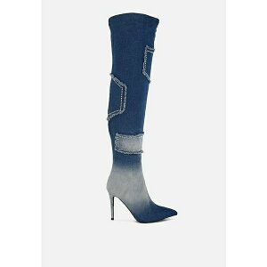 �������h�����O ���f�B�[�X �u�[�c �V���[�Y Eilish Rhinestones Knee High Denim Boots Dark blue