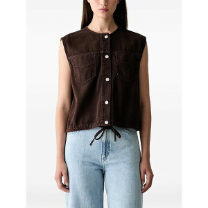 �}���R�|�[�� ���f�B�[�X �J�b�g�\�[ �g�b�v�X Drawstring-hem sleeveless denim vest Brown