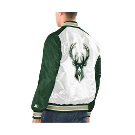 スターター レディース ジャケット＆ブルゾン アウター Men's White, Hunter Green Milwaukee Bucks Renegade Satin Full-Snap Varsity Jacket White, Hunter Green