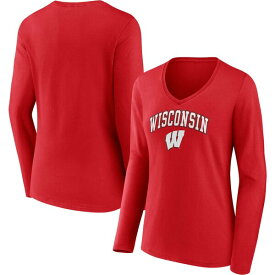 ファナティクス レディース Tシャツ トップス Wisconsin Badgers Fanatics Branded Women's Evergreen Campus Long Sleeve VNeck TShirt Red