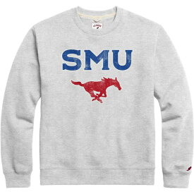 リーグカレッジエイトウェア メンズ パーカー・スウェットシャツ アウター SMU Mustangs League Collegiate Wear Distressed Arch Over Logo Lightweight Essential Fleece Pullover Sweatshirt Heather Gray