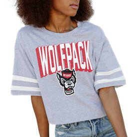 ゲームデイ レディース Tシャツ トップス NC State Wolfpack Gameday Couture Women's No Shortcuts Drop Shoulder Sleeve Stripe Cropped TShirt Gray