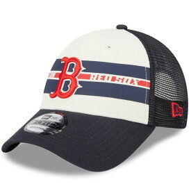 ニューエラ メンズ 帽子 アクセサリー Boston Red Sox New Era Team Stripe Trucker 9FORTY Snapback Hat White/Navy