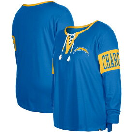 ニューエラ レディース Tシャツ トップス Los Angeles Chargers New Era Women's Plus Size LaceUp Notch Neck Long Sleeve TShirt Powder Blue