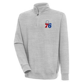 アンティグア メンズ ジャケット＆ブルゾン アウター Philadelphia 76ers Antigua Victory QuarterZip Pullover Top Heather Gray