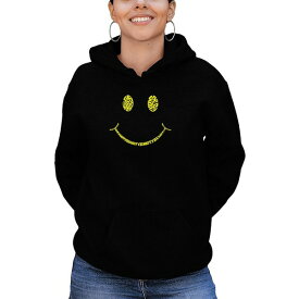 エルエーポップアート レディース パーカー・スウェットシャツ アウター Women's Be Happy Smiley Face Word Art Hooded Sweatshirt Black
