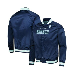 ~b`F&lX Y WPbgu] AE^[ Men's Deep Sea Blue Seattle Kraken Satin Full-Snap Varsity Jacket Deep Sea Blue