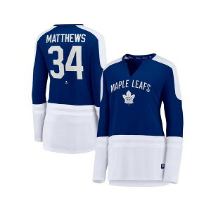 t@ieBNX fB[X TVc gbvX Women's Auston Matthews Blue and White Toronto Maple Leafs Power Player Long Sleeve Notch Neck T-shirt Blue, White