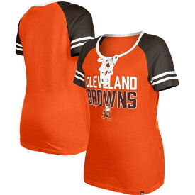 ニューエラ レディース Tシャツ トップス Cleveland Browns New Era Women's Throwback Raglan LaceUp TShirt Orange