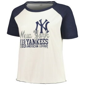 ソフト?アズ ア?グレープ レディース Tシャツ トップス New York Yankees Soft as a Grape Women's Plus Size Baseball Raglan TShirt White