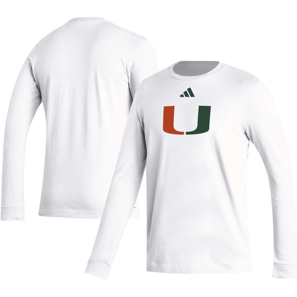 アディダス メンズ Tシャツ トップス Miami Hurricanes adidas Locker Logo Fresh Long Sleeve TShirt White
