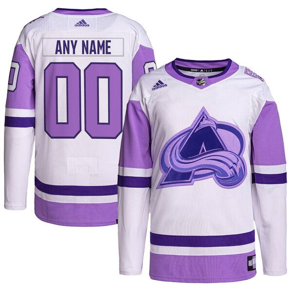 アディダス メンズ ユニフォーム トップス Colorado Avalanche adidas Hockey Fights Cancer Primegreen Authentic Custom Jersey White Purple