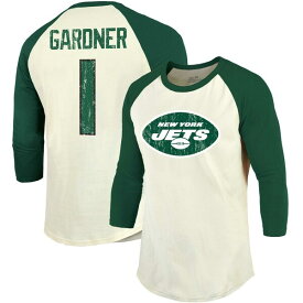 マジェスティックスレッズ メンズ Tシャツ トップス Ahmad Sauce Gardner New York Jets Majestic Threads Player Name & Number Raglan 3/4Sleeve TShirt Cream/Green