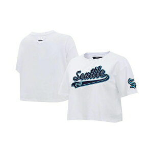 vX^_[h fB[X TVc gbvX Women's White Seattle Kraken Boxy Script Tail Cropped T-Shirt White