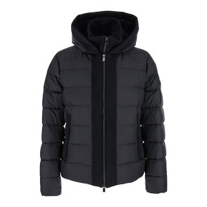 ^gX Y WPbgu] AE^[ 'liko' Black Down Jacket With Drawstring Hood And Logo Patch On The Side In Tech Fabric Man Black