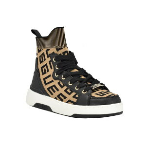 QX fB[X Xj[J[ V[Y Women's Mannen Knit Lace Up Hi Top Fashion Sneakers Medium Brown Logo