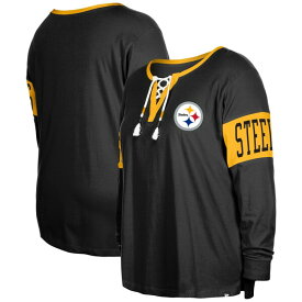 ニューエラ レディース Tシャツ トップス Pittsburgh Steelers New Era Women's Plus Size LaceUp Notch Neck Long Sleeve TShirt Black