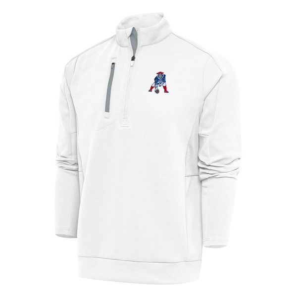 アンティグア メンズ パーカー・スウェットシャツ アウター New England Patriots Antigua Team Logo Throwback Generation QuarterZip Pullover Top White