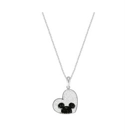 ディズニー レディース ネックレス・チョーカー・ペンダントトップ アクセサリー Mickey Mouse Stainless Steel Crystal Heart Necklace, Officially Licensed Silver tone, black