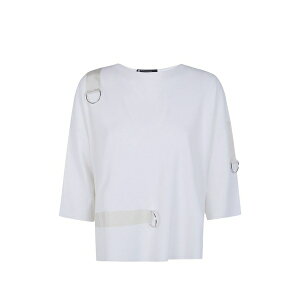 �s�G�����g�j�I �K�X�p�� ���f�B�[�X T�V���c �g�b�v�X Three-quarter-sleeves top White