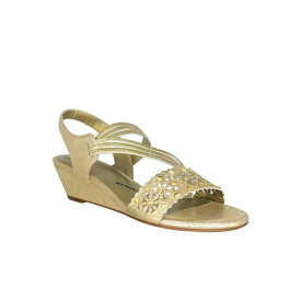インポ レディース サンダル シューズ Women's Gatrina Embellished Stretch Wedge Sandals Gold- Fabric