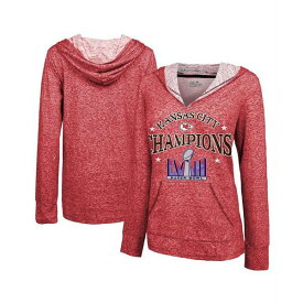 マジェスティック レディース パーカー・スウェットシャツ アウター Women's Red Distressed Kansas City Chiefs Super Bowl LVIII Champions Oversized Dunk Slub Pullover V-Neck Hoodie Red