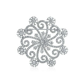 ブリング レディース ピアス＆イヤリング アクセサリー Large Frozen Winter Swirl Holiday Party CZ Cubic Zirconia Scarf Christmas Statement Snowflake Brooch Pin For Women Silver tone