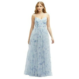 ドレッシーコレクション レディース ワンピース トップス Floral Ruched Wrap Bodice Tulle Dress with Long Full Skirt Mist garden