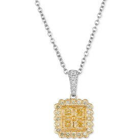 ルヴァン レディース ネックレス・チョーカー・ペンダントトップ アクセサリー Sunny Yellow Diamond (7/8 ct. t.w.) & Vanilla Diamond (1/20 ct. t.w.) Halo Quad Cluster 18" Pendant Necklace in Platinum & 18k Gold Platinum & 18K Honey Gold