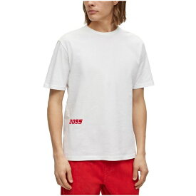 ヒューゴボス メンズ Tシャツ トップス Men's Relaxed-Fit Racing Print T-shirt White