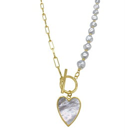 アドニア レディース ネックレス・チョーカー・ペンダントトップ アクセサリー Imitation Pearl and Chain Heart Toggle Necklace Yellow Gold-Tone, White