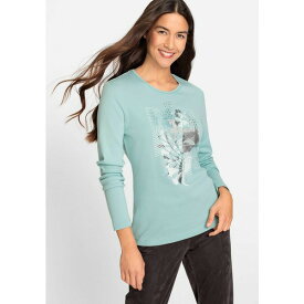 オルセン メンズ カットソー トップス 100% Cotton Long Sleeve Embellished Placement Print T-Shirt Ice aqua